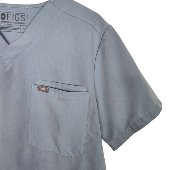 FIGS Top Mens Medium Blue Gray Leon Three-Pocket Scrub Top Medical Doctor Nurse - Picture 3 of 6
